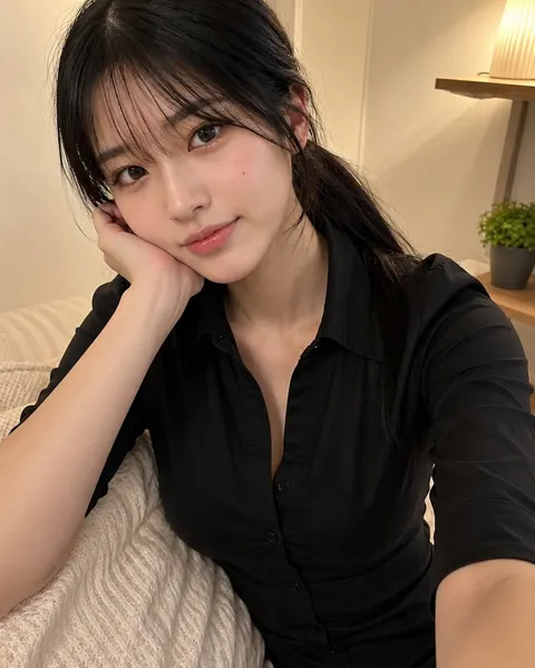 Young japanese girl school uniform smartphone selfie