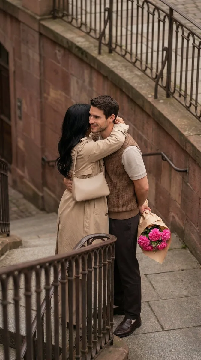European stairs romantic hug — Sonra