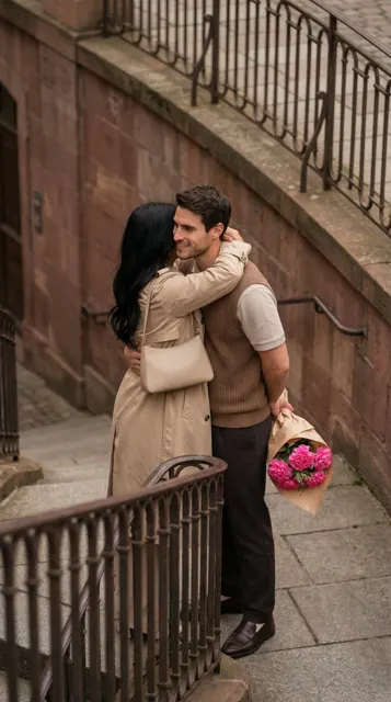 European stairs romantic hug
