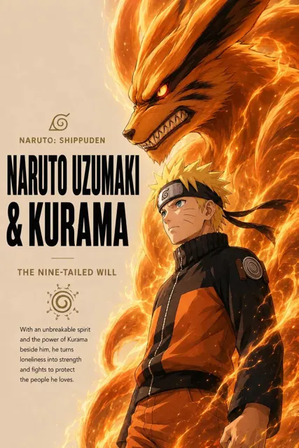 Anime warrior and giant spirit beast poster