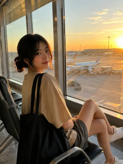 Korean woman airport terminal lifestyle photography