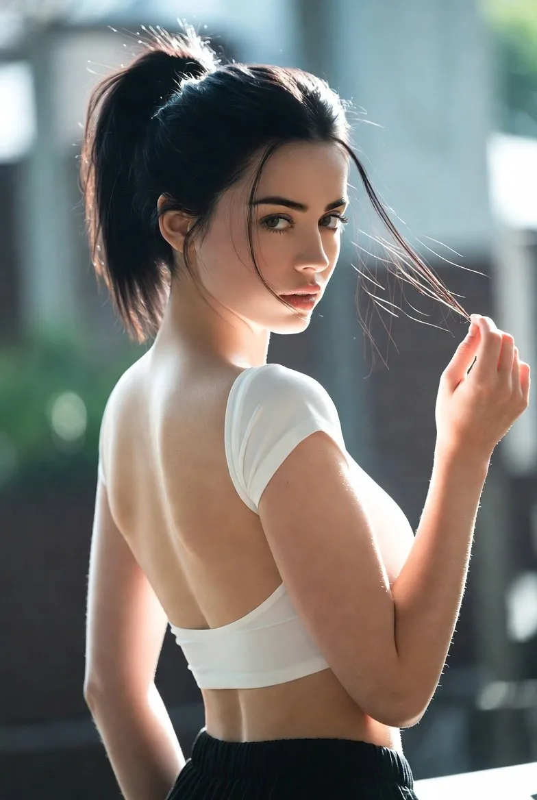 Afternoon poolside backless portrait — After