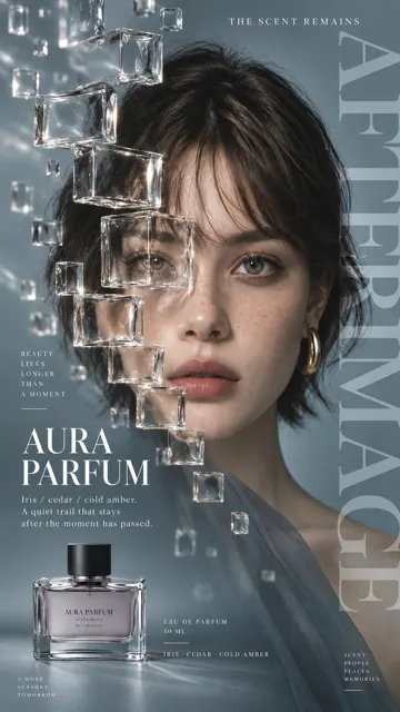 Premium editorial campaign optical geometric portrait