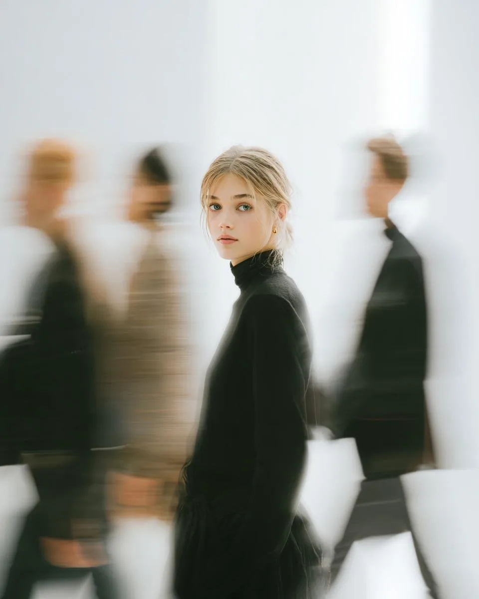 Minimalist woman still crowd — After