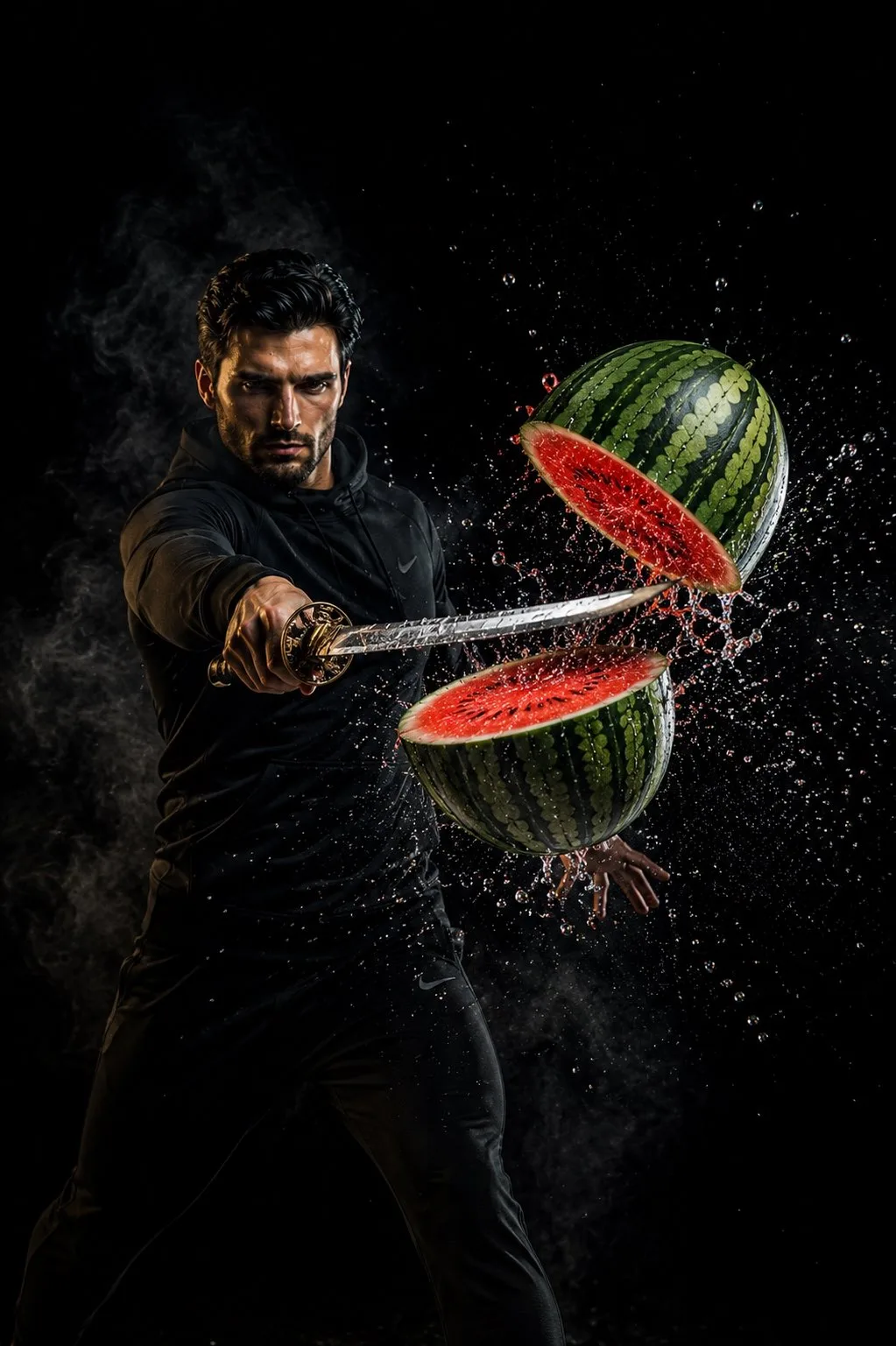 Cinematic macro katana fruit action photography — Sonra