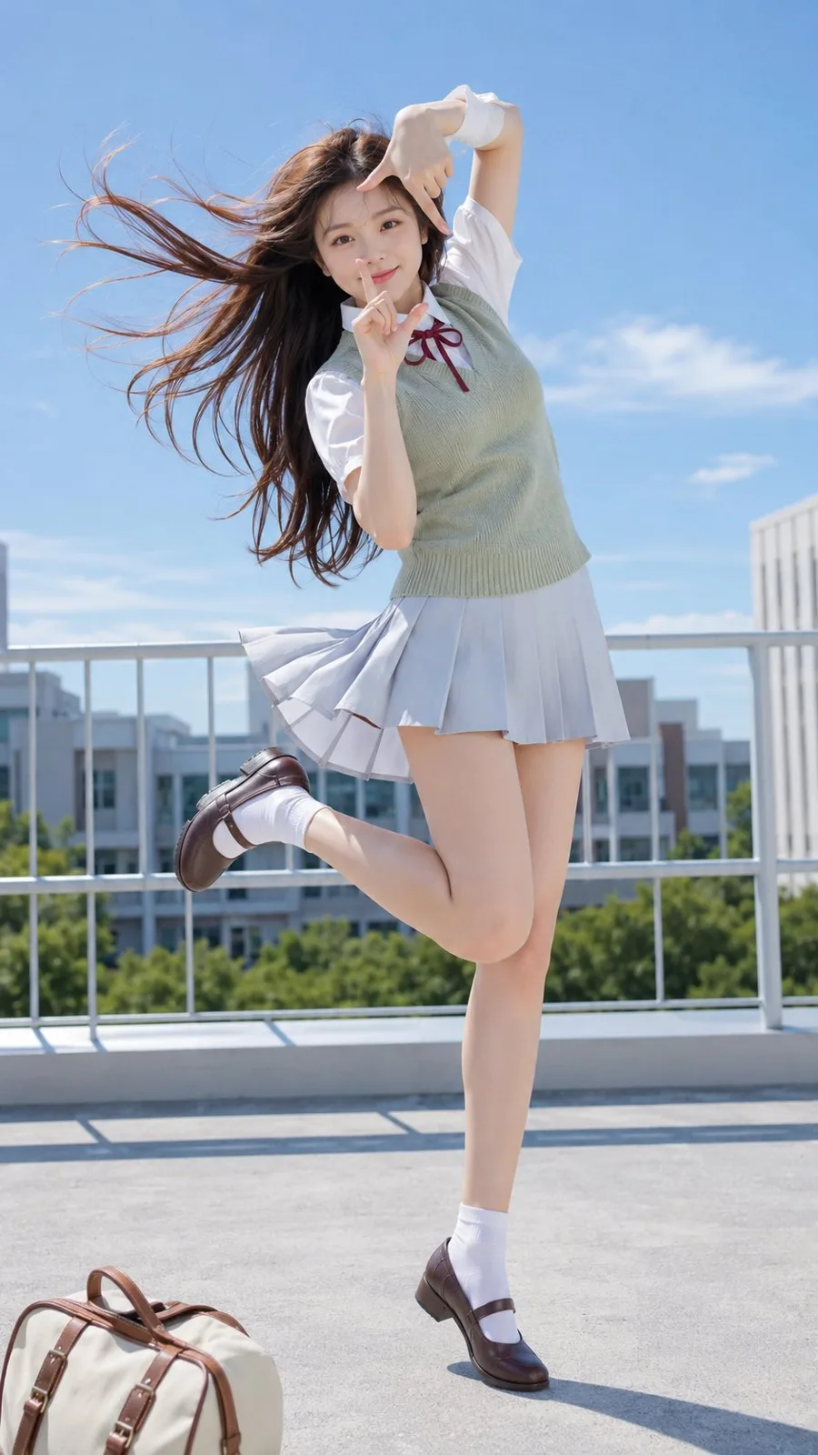 Photorealistic summer campus portrait university student — After