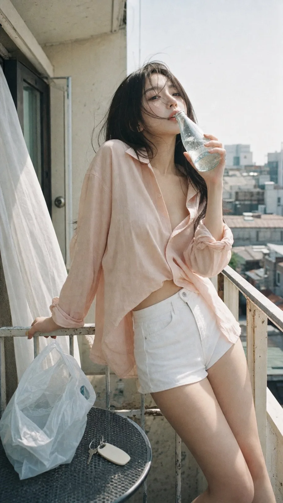 Japanese film aesthetic summer balcony portrait korean idol — After