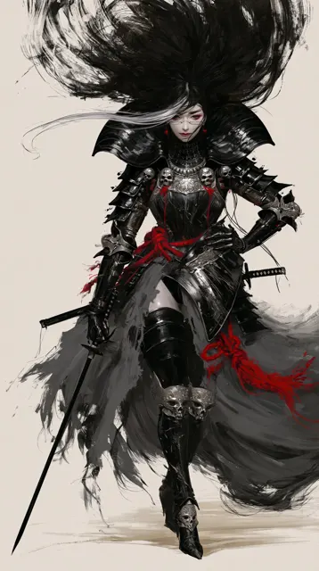 Dark gothic samurai female warrior ink art