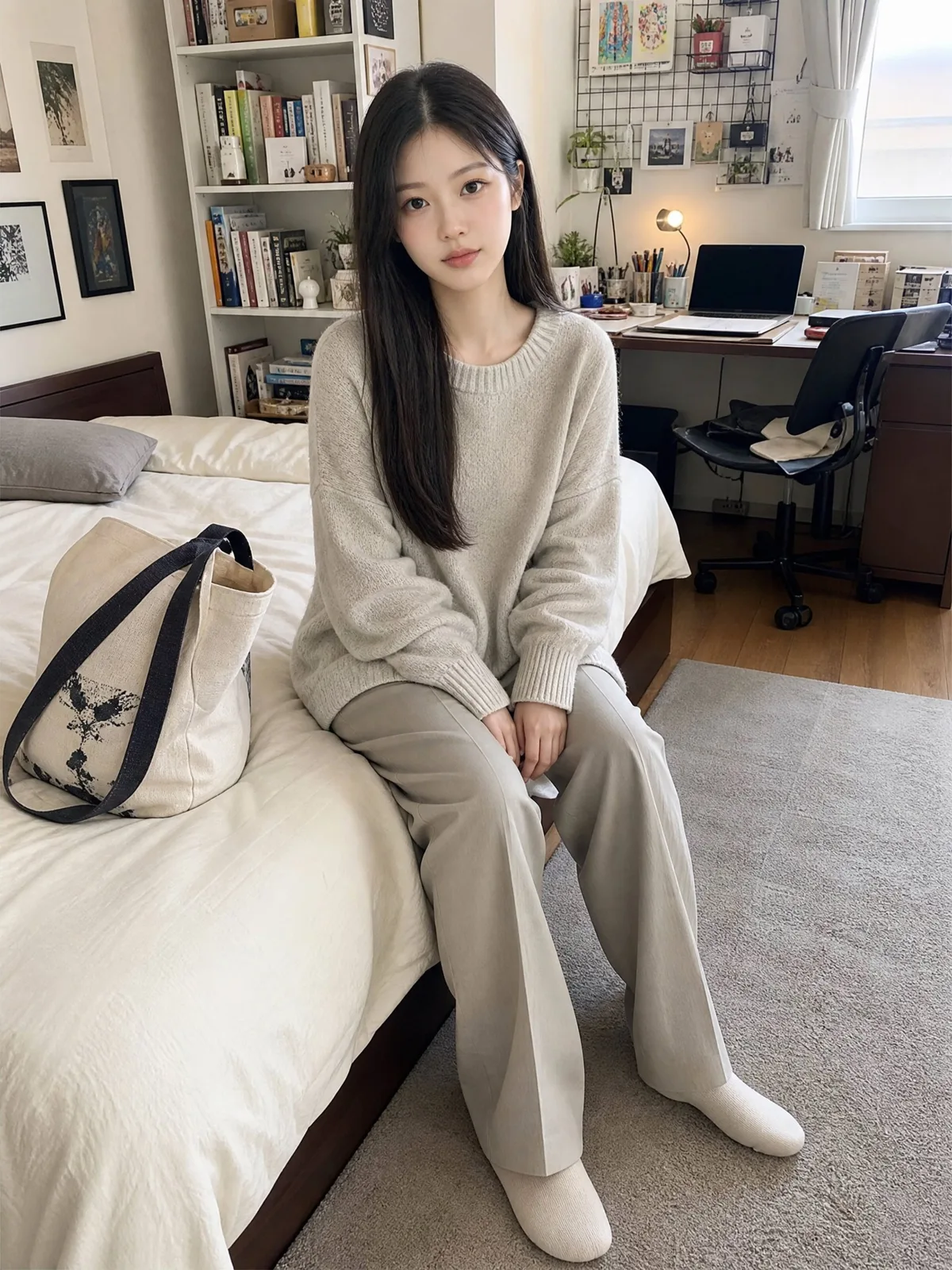 Young japanese woman cozy apartment snapshot — After