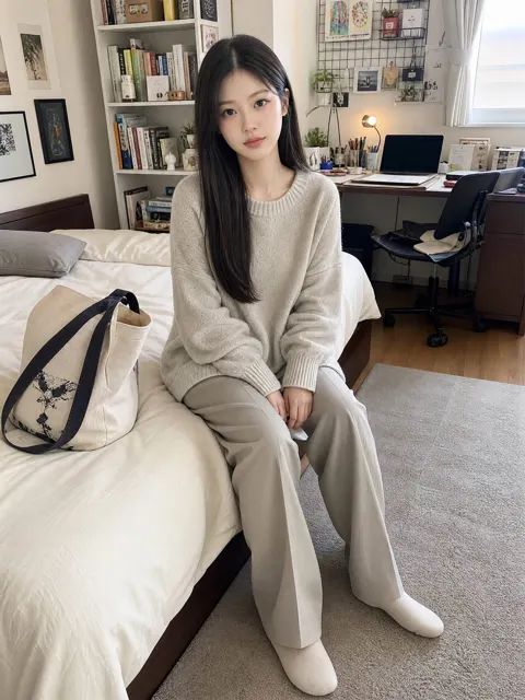 Young japanese woman cozy apartment snapshot