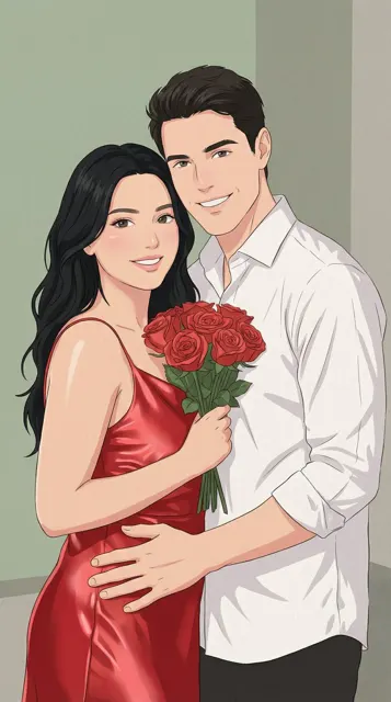 Red satin roses anime couple