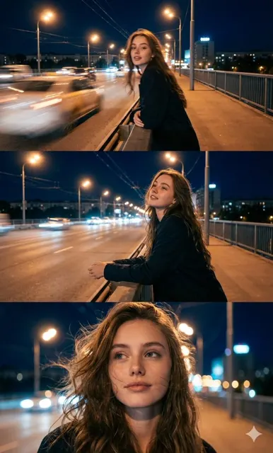 Cinematic urban night triptych
