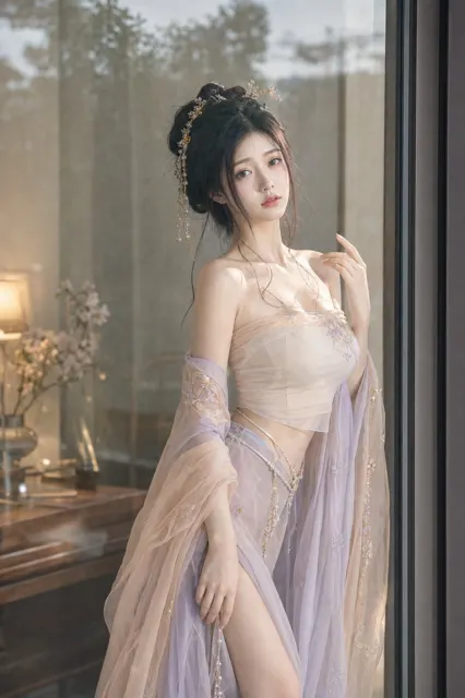 Glass reflection summer hanfu portrait