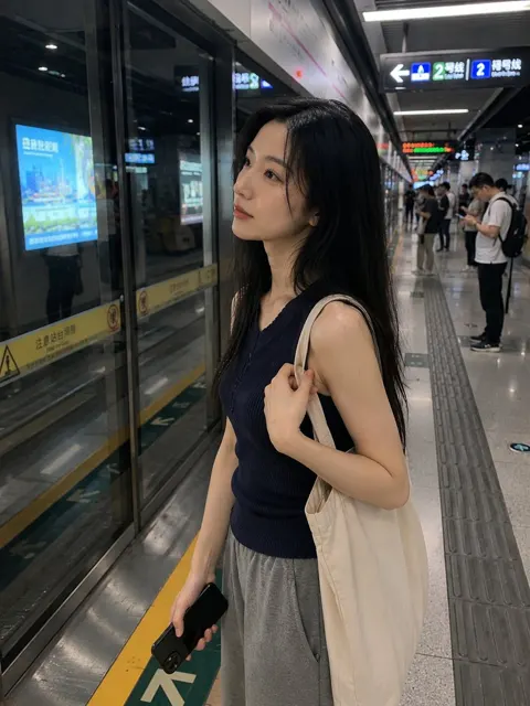 Urban subway station asian woman candid phone snap