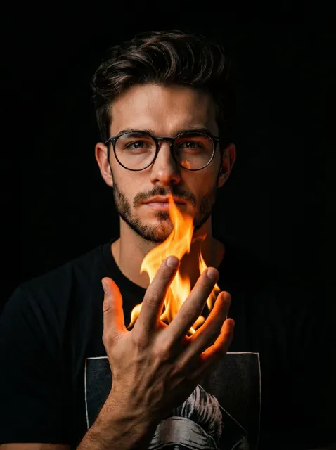 Dark void palm flame portrait
