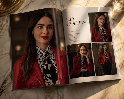Luxury fashion magazine editorial layout marble table