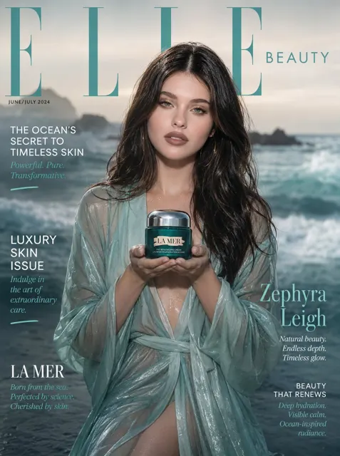 Ultra realistic ocean luxury beauty magazine cover