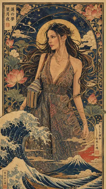 Art nouveau ukiyoe japanese style illustration