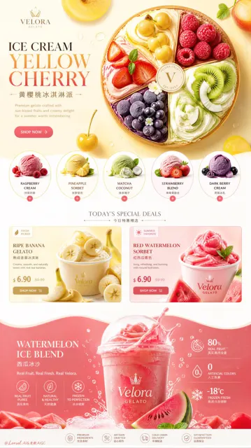 Ultra premium ice cream ecommerce detail page visual