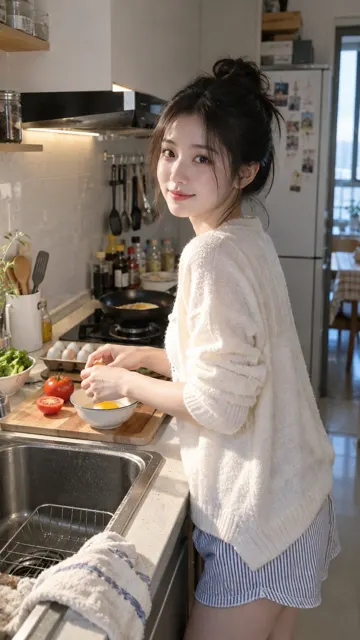 Modern kitchen asian woman breakfast photography