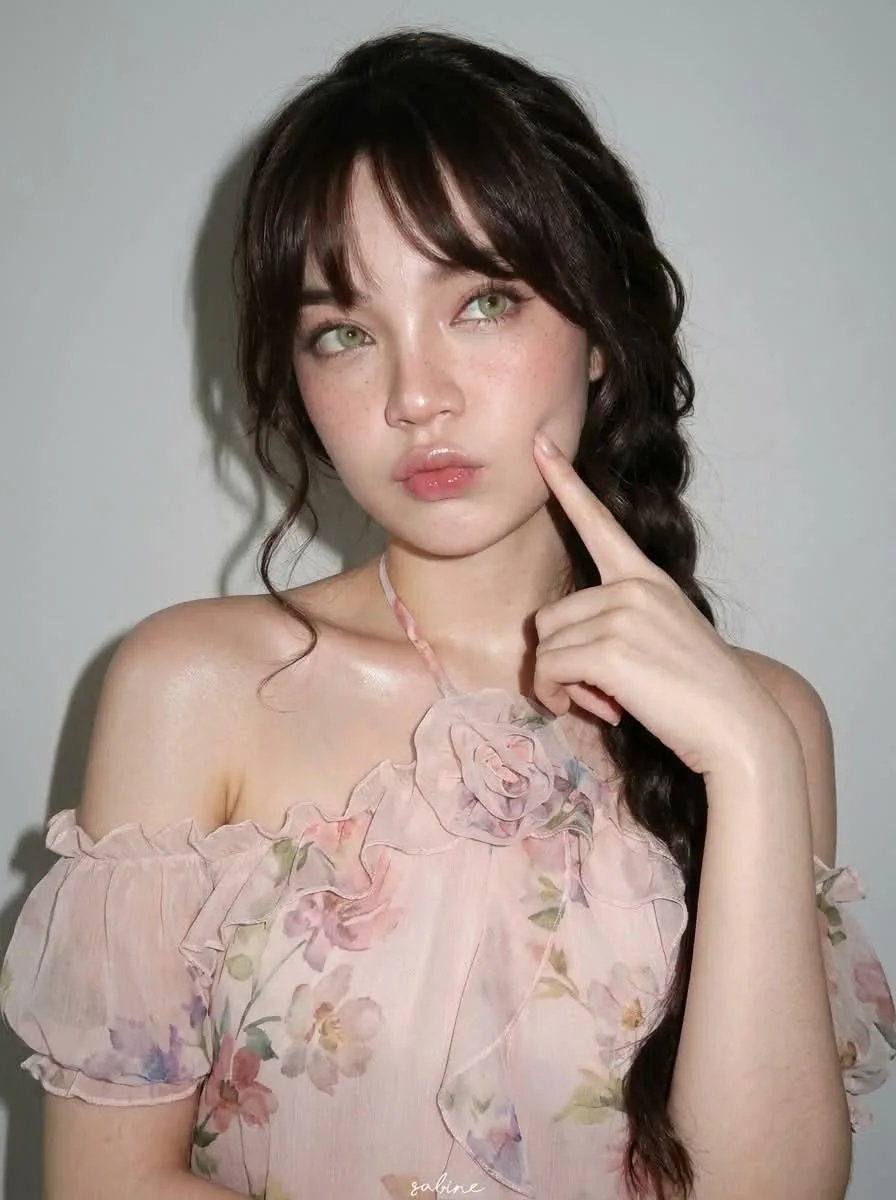 Ultra realistic portrait pink floral chiffon dress — After