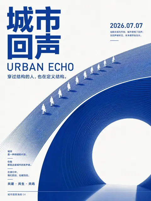 Blue white minimalist line spatial order poster