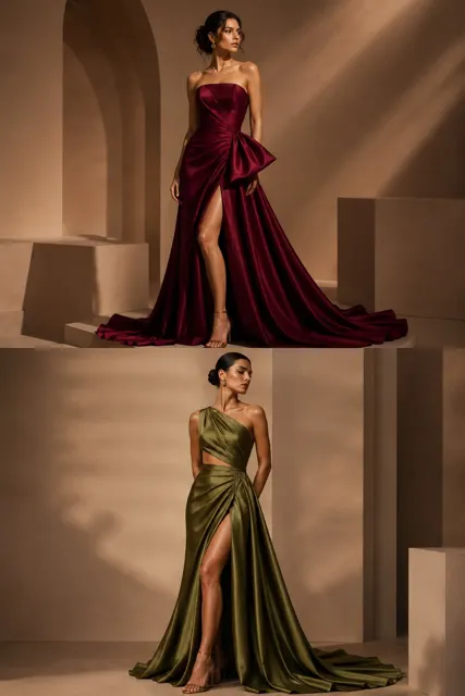 Luxury fashion editorial burgundy olive couture