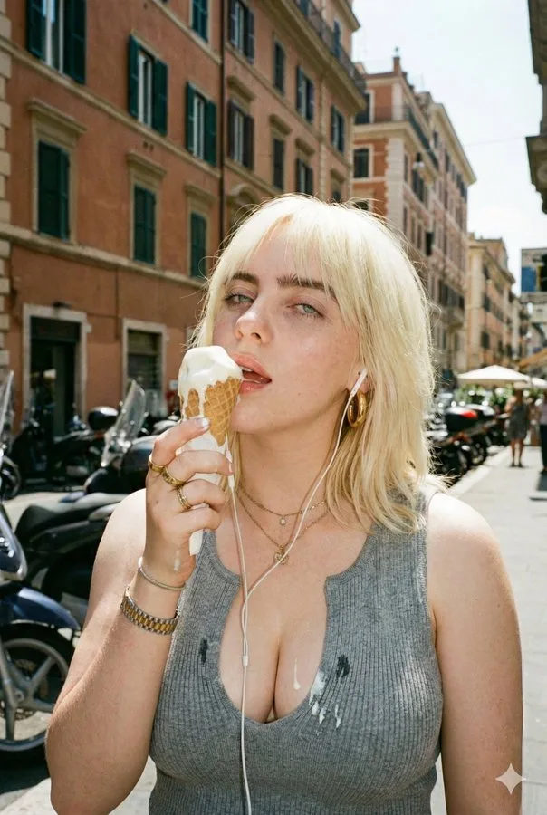 Golden girl melting ice cream — Sonra