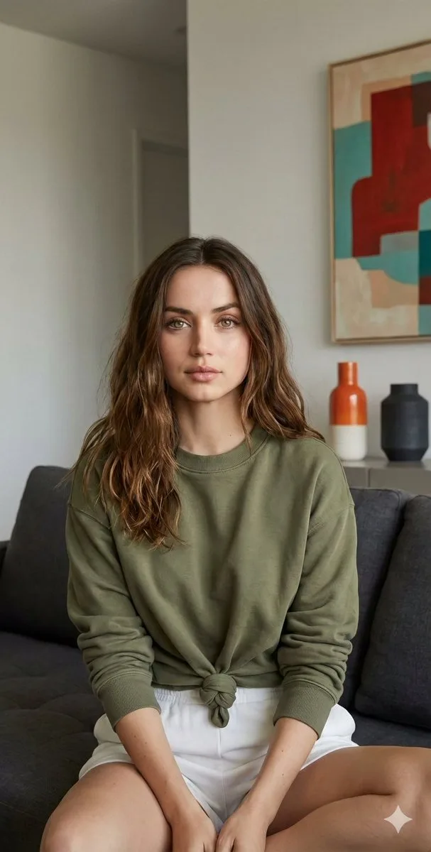 Olive sweatshirt ana home portrait — After