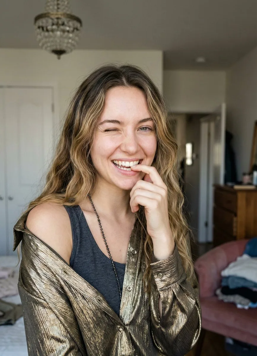 Playful girl winking gold — After