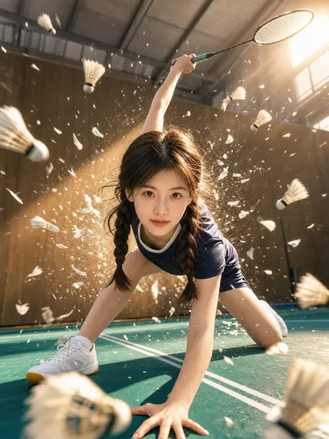Cinematic badminton sports action portrait