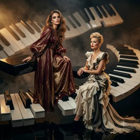 Luxury fashion piano keys editorial photography