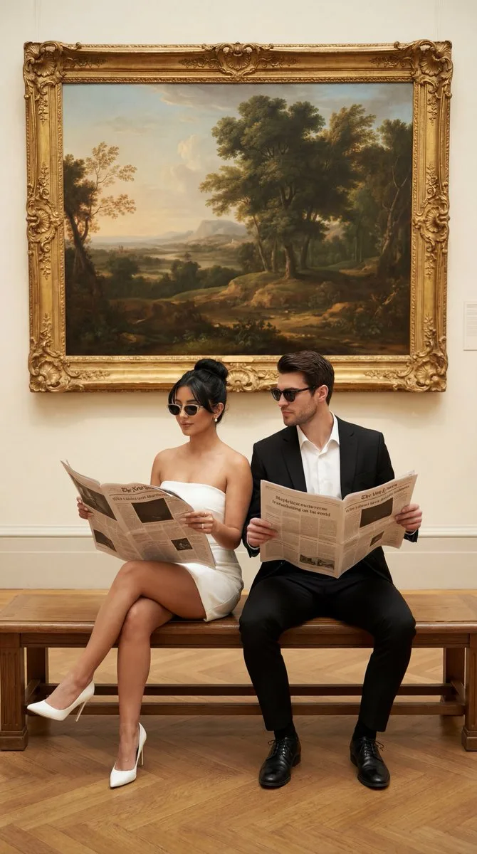 Artistic museum fashion couple — Sonra