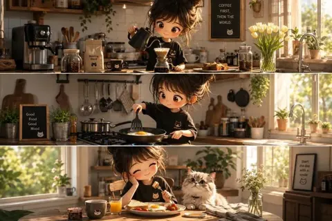 Chibi girl morning routine 3d sequential strip