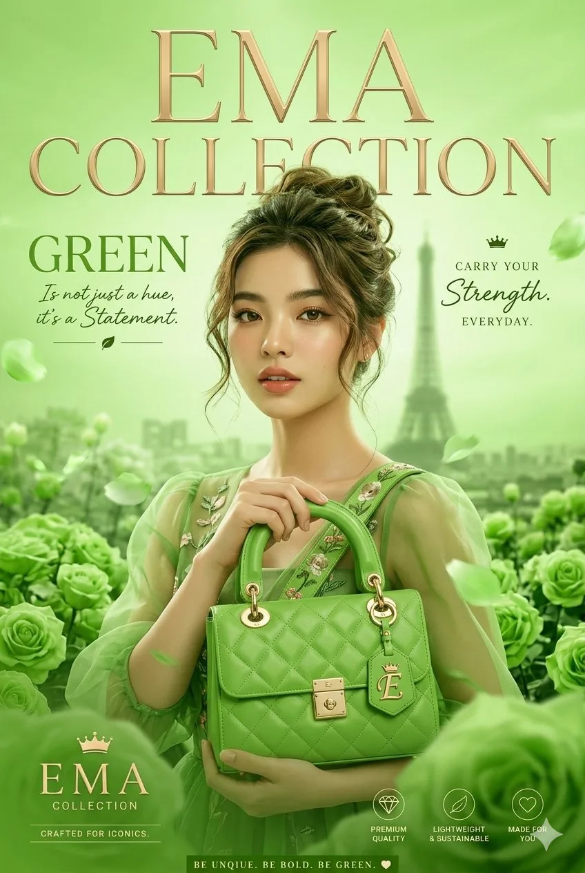 Ema collection fashion advertisement green handbag — After