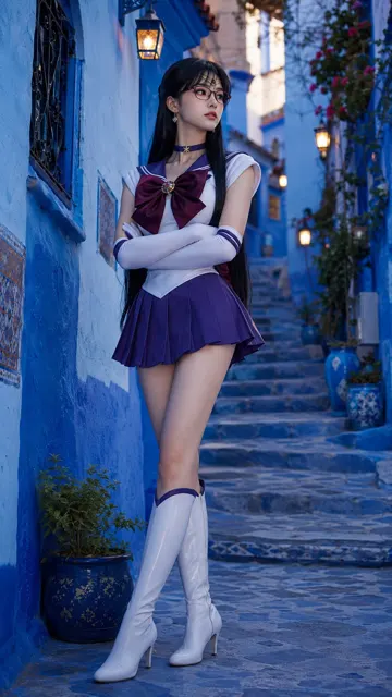 Sailor moon moroccan blue town semi realistic prompts