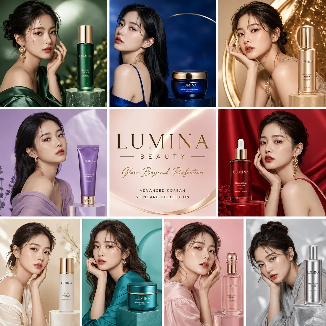 Luxury beauty 3x3 grid magazine advertisement — Sonra