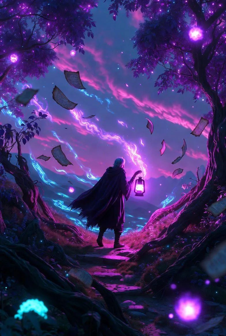 Fantasy storyteller violet dreamscape — After