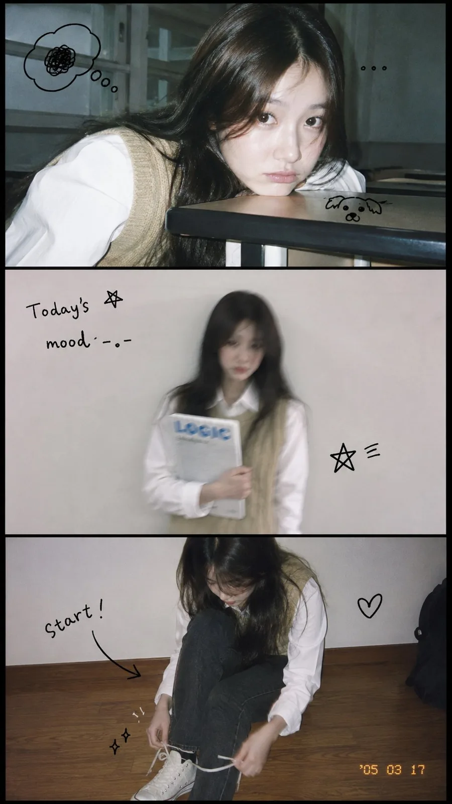Vertical 3 panel college photo strip korean aesthetic — Sonra
