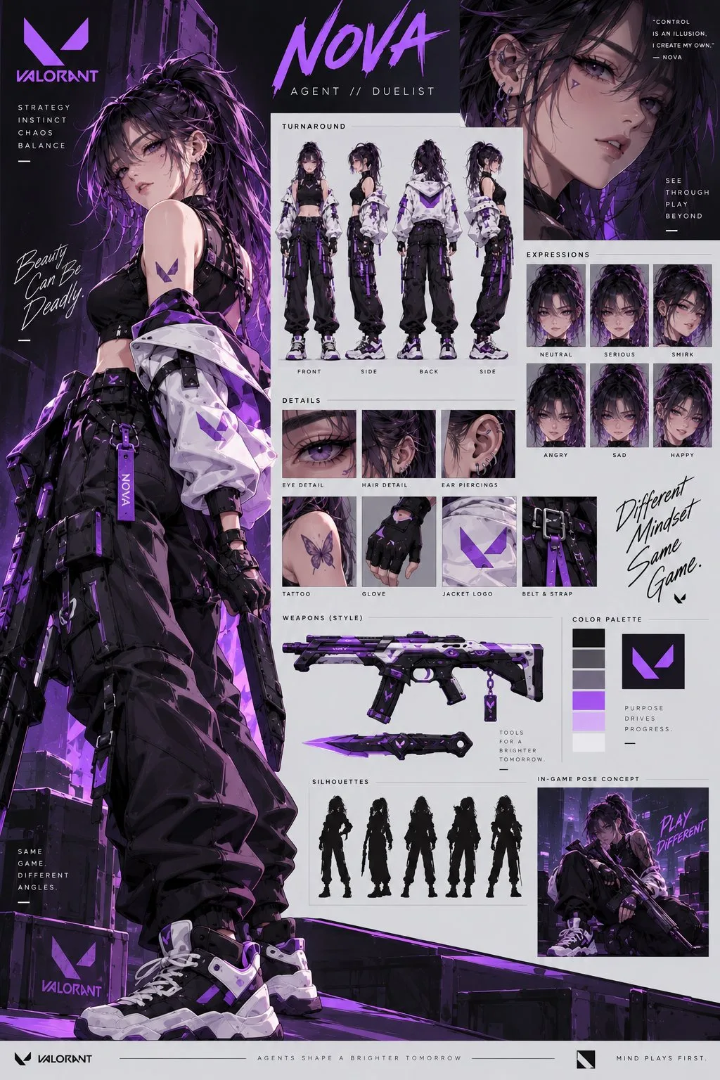 Valorant inspired female agent vanta reference sheet — After
