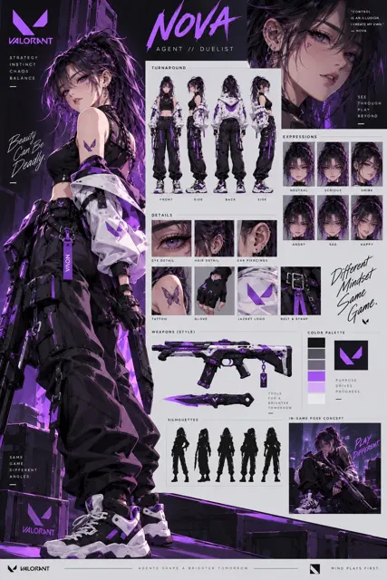 Valorant inspired female agent vanta reference sheet