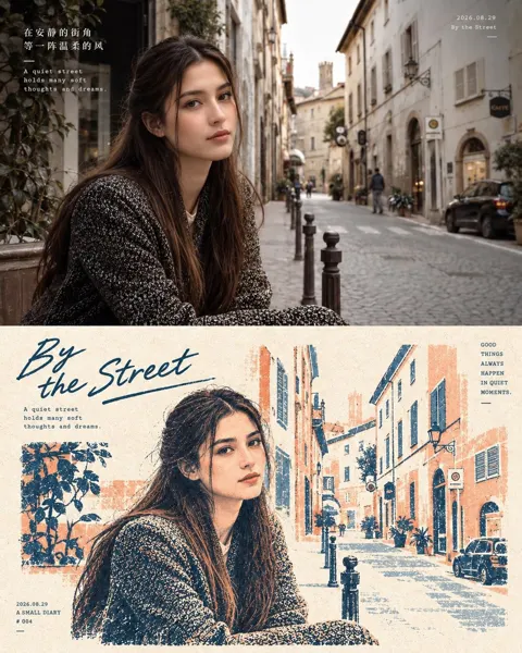 Realistic two panel editorial travel diary poster