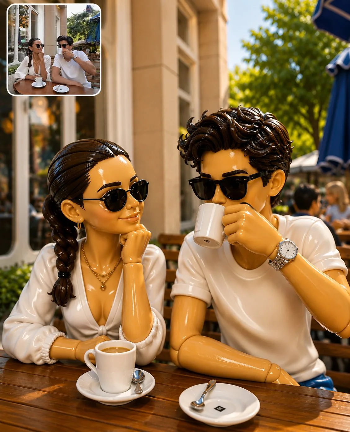 Pixar style cafe couple collectible toy diorama — Sonra