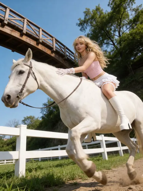 Pink dress white horse