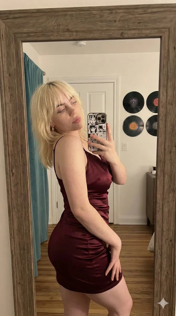 Tipsy burgundy satin selfie — Sonra