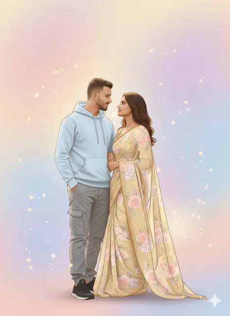Dreamy pastel vector couple illustration