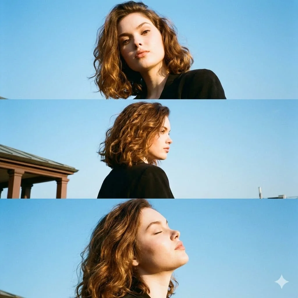 Blue sky natural light triptych portrait — Sonra
