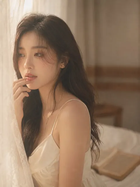 Vintage bedroom afternoon soft mist portrait