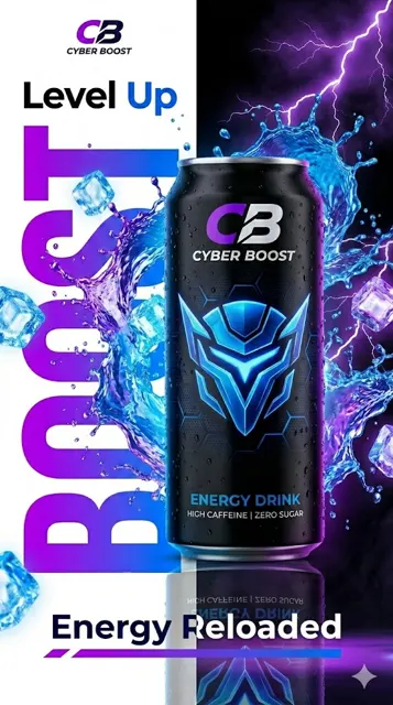 Cyber boost energy drink futuristic poster