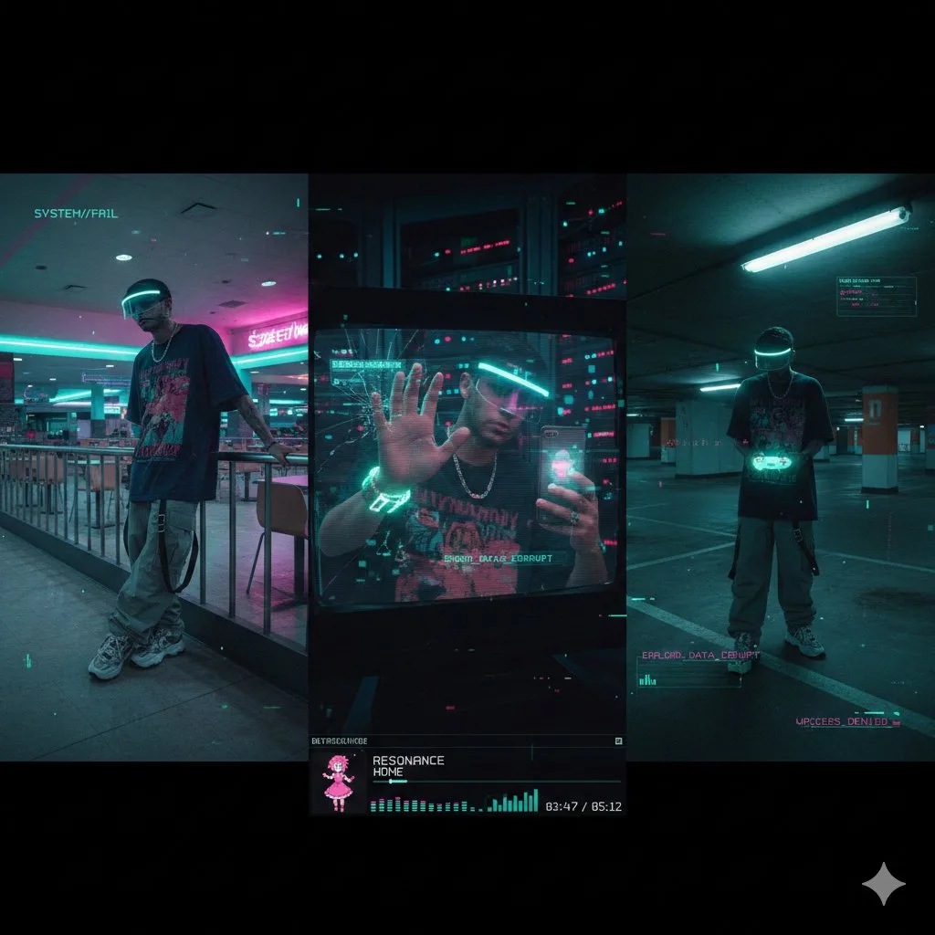 Cyber vaporwave glitch y2k triptych — After